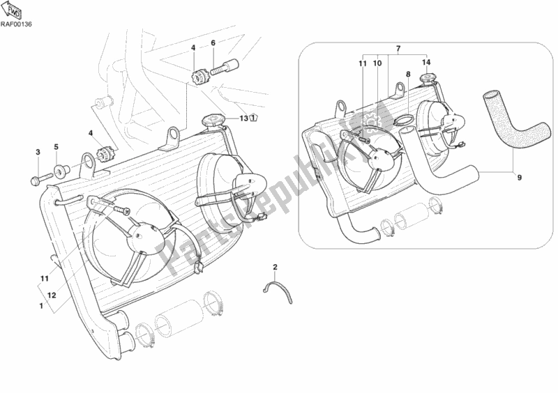 Todas as partes de Refrigerador De água do Ducati Superbike 999 USA 2006
